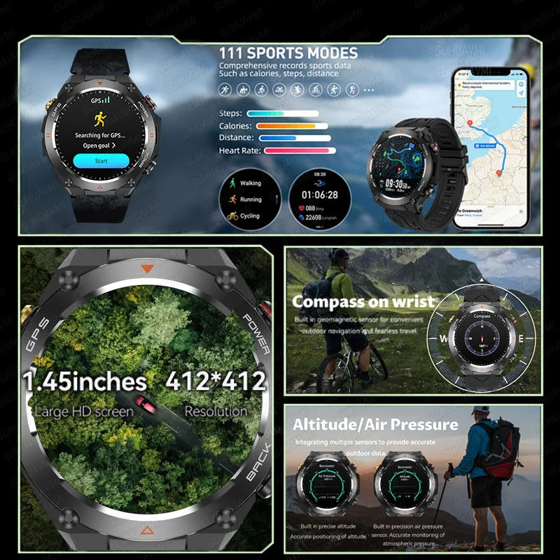 HUAWEI Sports Smart Bracelet Men Watch 1.85 AMOLED Screen GPS Compass Altimeter Waterproof Bluetooth (Sports watch)