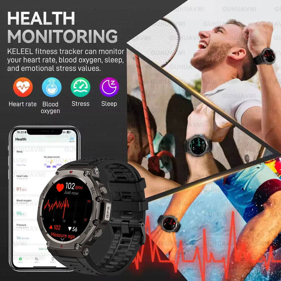 Outdoor Military GPS Smart Watch 1.43" AMOLED Screen IP69K Waterproof Compass Bluetooth call Sports Swim Bracelet (Sports Watch)