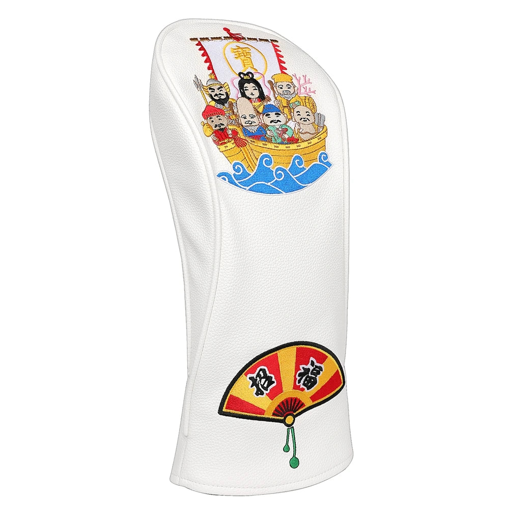 PU Leather Japan SEVEN GODs Full Embroidery Golf Headcover Golf Driver Wood UT Hybrid Head Covers