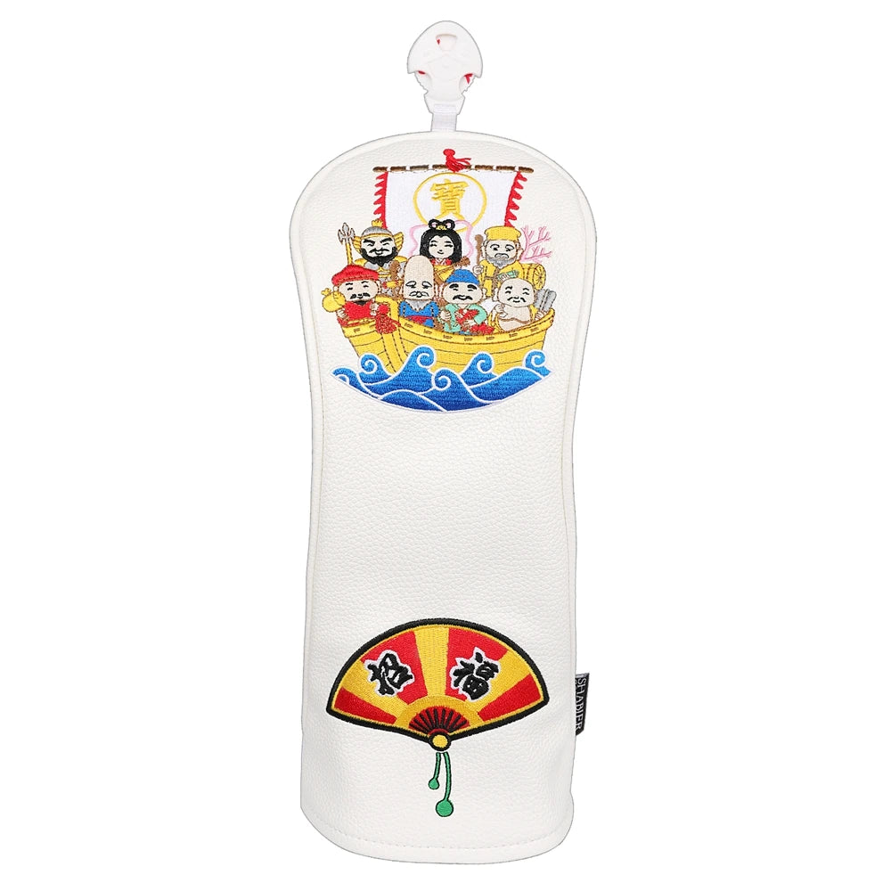 PU Leather Japan SEVEN GODs Full Embroidery Golf Headcover Golf Driver Wood UT Hybrid Head Covers
