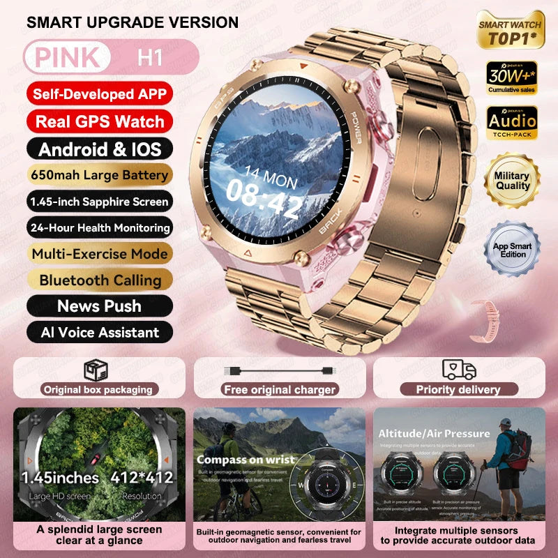 HUAWEI Sports Smart Bracelet Men Watch 1.85 AMOLED Screen GPS Compass Altimeter Waterproof Bluetooth (Sports watch)