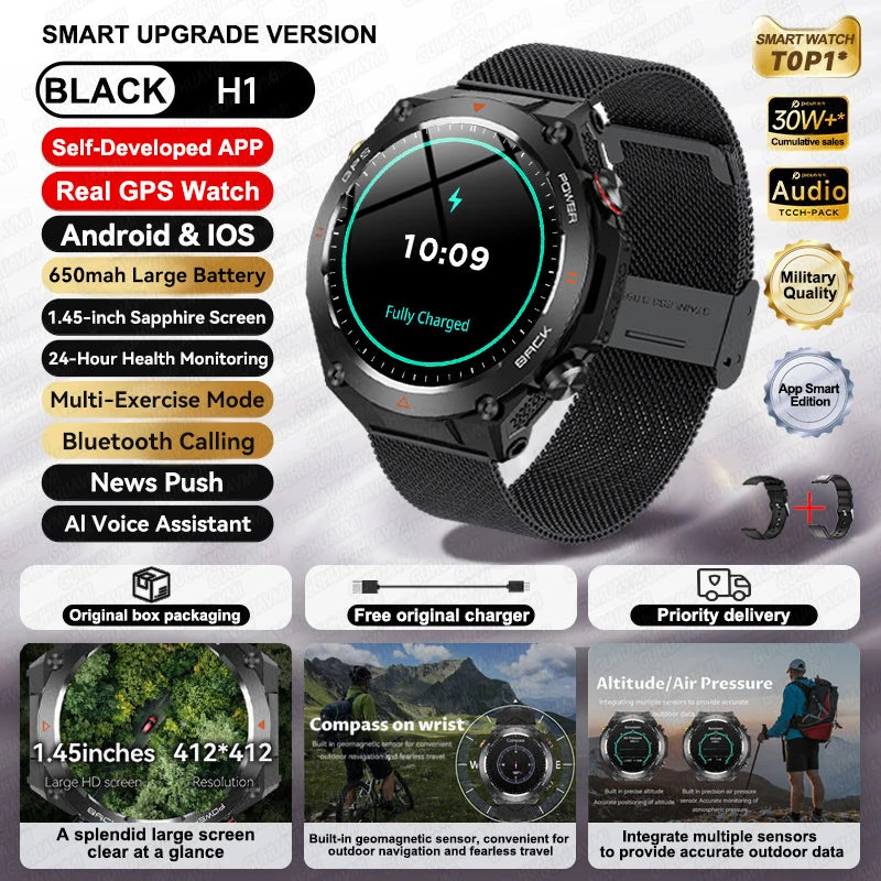 HUAWEI Sports Smart Bracelet Men Watch 1.85 AMOLED Screen GPS Compass Altimeter Waterproof Bluetooth (Sports watch)
