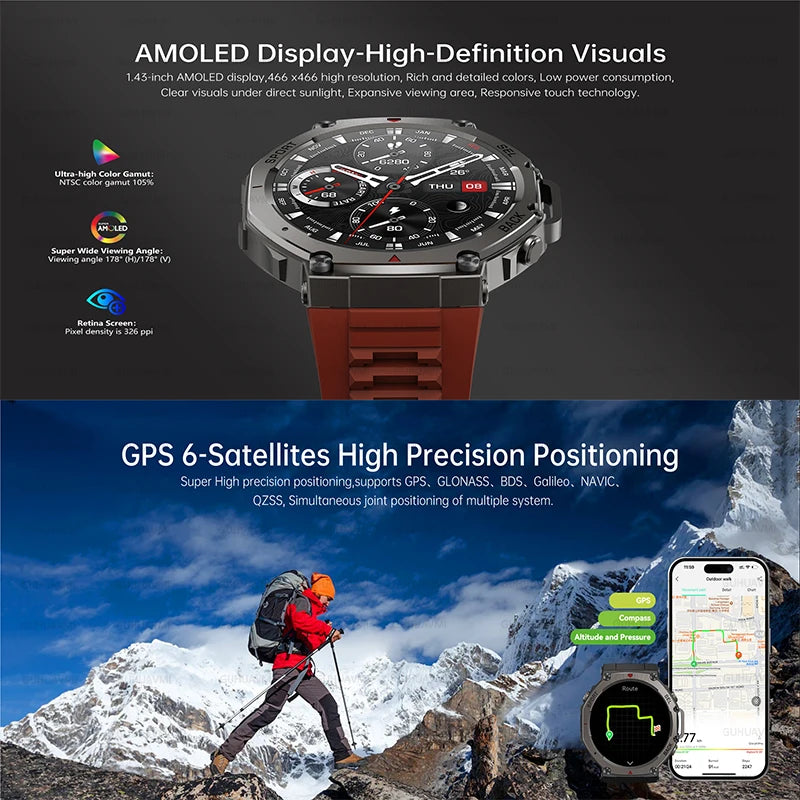 GPS Man Smart Watch T-Rex3 OutdoorCompass Sport HD Call IP69/10ATM Waterproof Smart Watch for Xiaomi ﻿(Sports Watch)