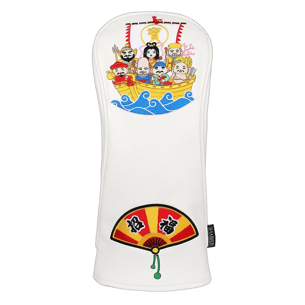 PU Leather Japan SEVEN GODs  Full Embroidery Golf Headcover Golf Driver Wood UT Hybrid  Head Covers