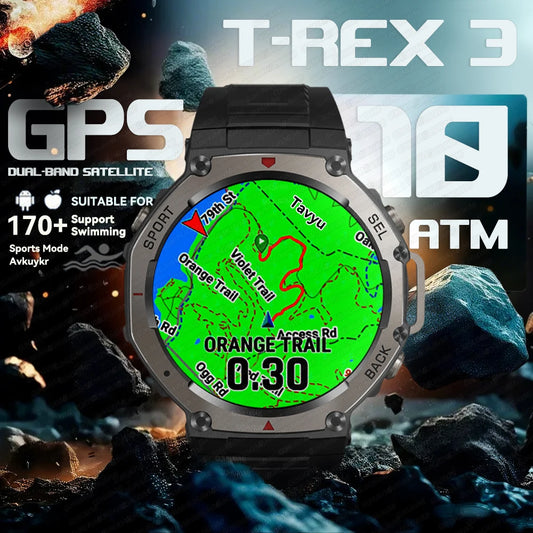 T-Rex3 GPS Smart Watches 2025 for Xiaomi IOS Military Smartwatch Men 10ATM Waterproof 170 Sport Modes Built-in GPS (Sports Watch)