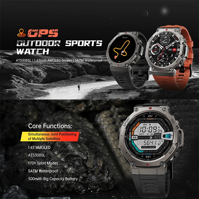 GPS Man Smart Watch T-Rex3 OutdoorCompass Sport HD Call IP69/10ATM Waterproof Smart Watch for Xiaomi ﻿(Sports Watch)