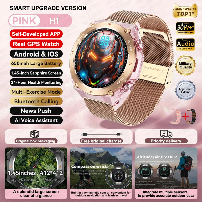 HUAWEI Sports Smart Bracelet Men Watch 1.85 AMOLED Screen GPS Compass Altimeter Waterproof Bluetooth (Sports watch)