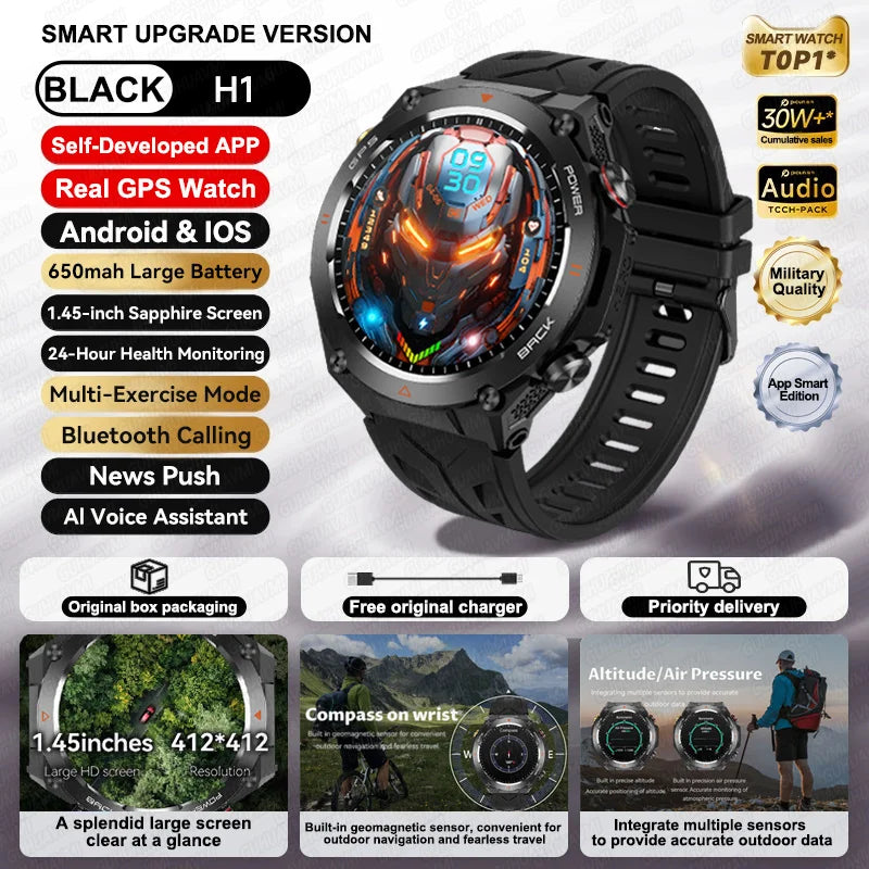 For Xiaomi GPS Outdoor Sports Smart Watch Men AMOLED HD Screen Compass Heart rate Waterproof Bluetooth Call Smartwatch (Sports Watch)