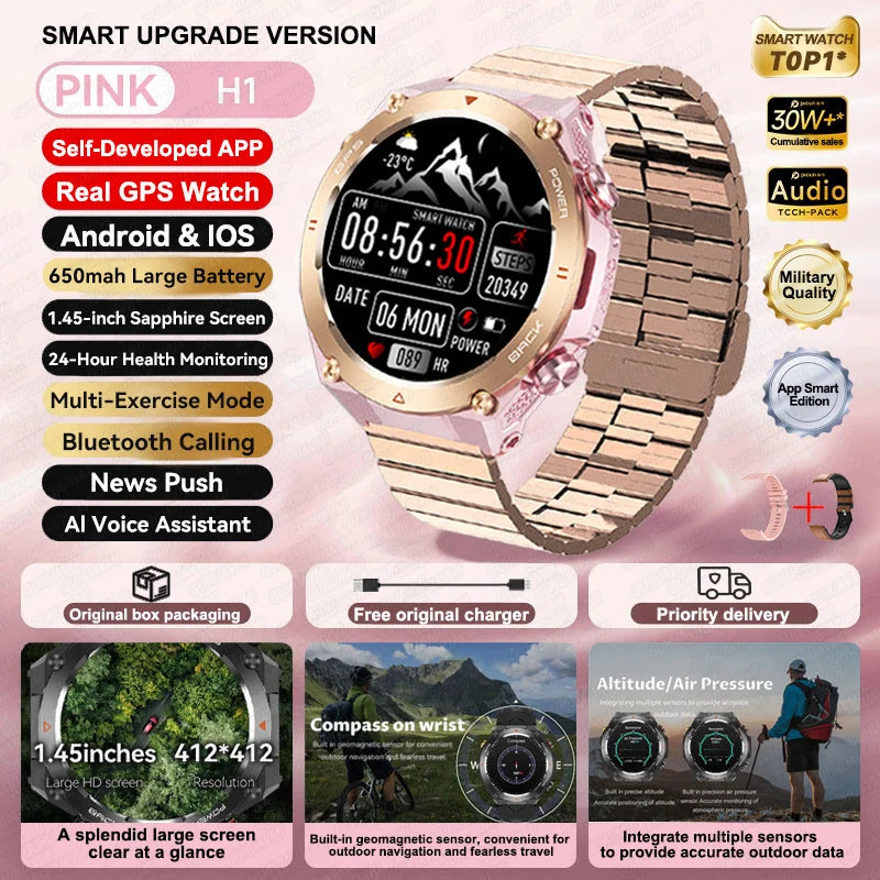 For Xiaomi GPS Outdoor Sports Smart Watch Men AMOLED HD Screen Compass Heart rate Waterproof Bluetooth Call Smartwatch (Sports Watch)