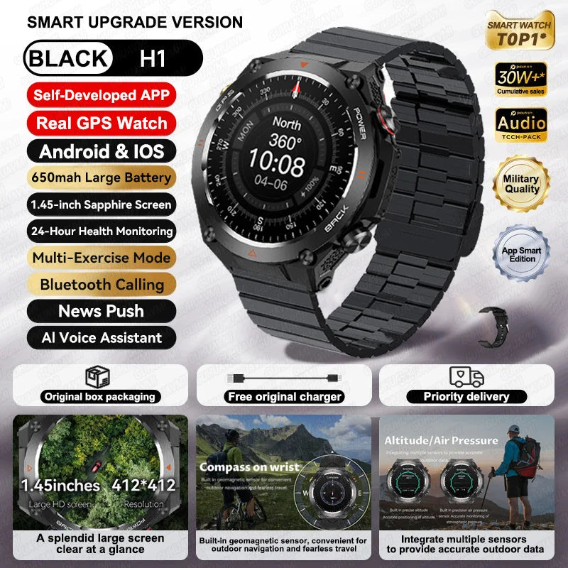 HUAWEI Sports Smart Bracelet Men Watch 1.85 AMOLED Screen GPS Compass Altimeter Waterproof Bluetooth (Sports watch)