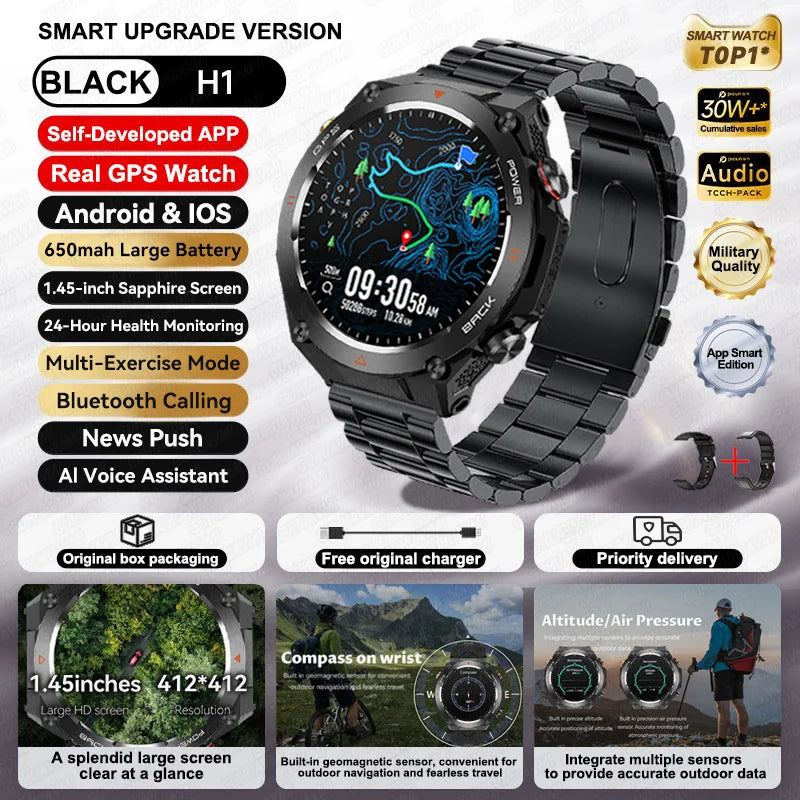 For Xiaomi GPS Outdoor Sports Smart Watch Men AMOLED HD Screen Compass Heart rate Waterproof Bluetooth Call Smartwatch (Sports Watch)