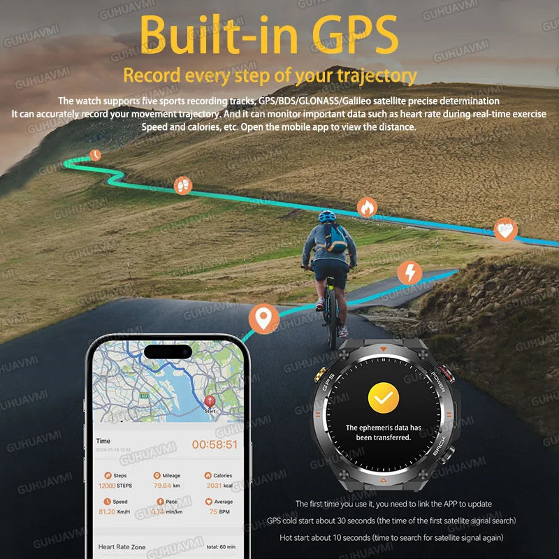 For Xiaomi GPS Outdoor Sports Smart Watch Men AMOLED HD Screen Compass Heart rate Waterproof Bluetooth Call Smartwatch (Sports Watch)
