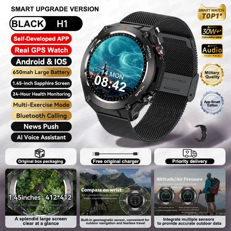HUAWEI Sports Smart Bracelet Men Watch 1.85 AMOLED Screen GPS Compass Altimeter Waterproof Bluetooth (Sports watch)