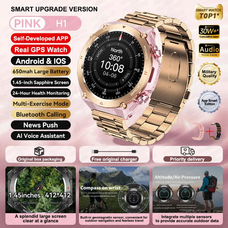 For Xiaomi GPS Outdoor Sports Smart Watch Men AMOLED HD Screen Compass Heart rate Waterproof Bluetooth Call Smartwatch (Sports Watch)
