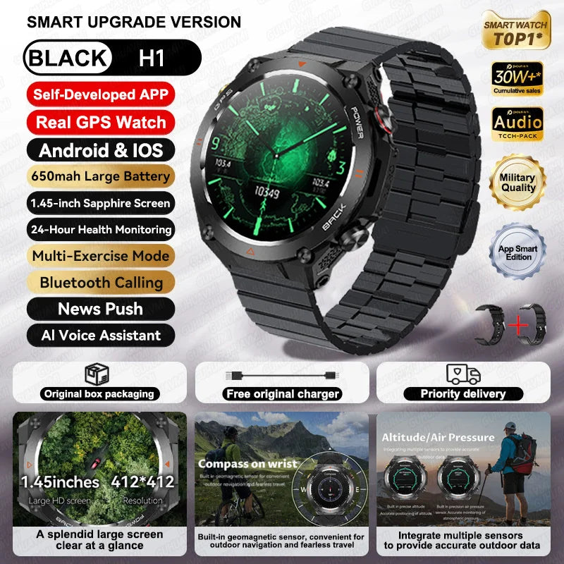 For Xiaomi GPS Outdoor Sports Smart Watch Men AMOLED HD Screen Compass Heart rate Waterproof Bluetooth Call Smartwatch (Sports Watch)
