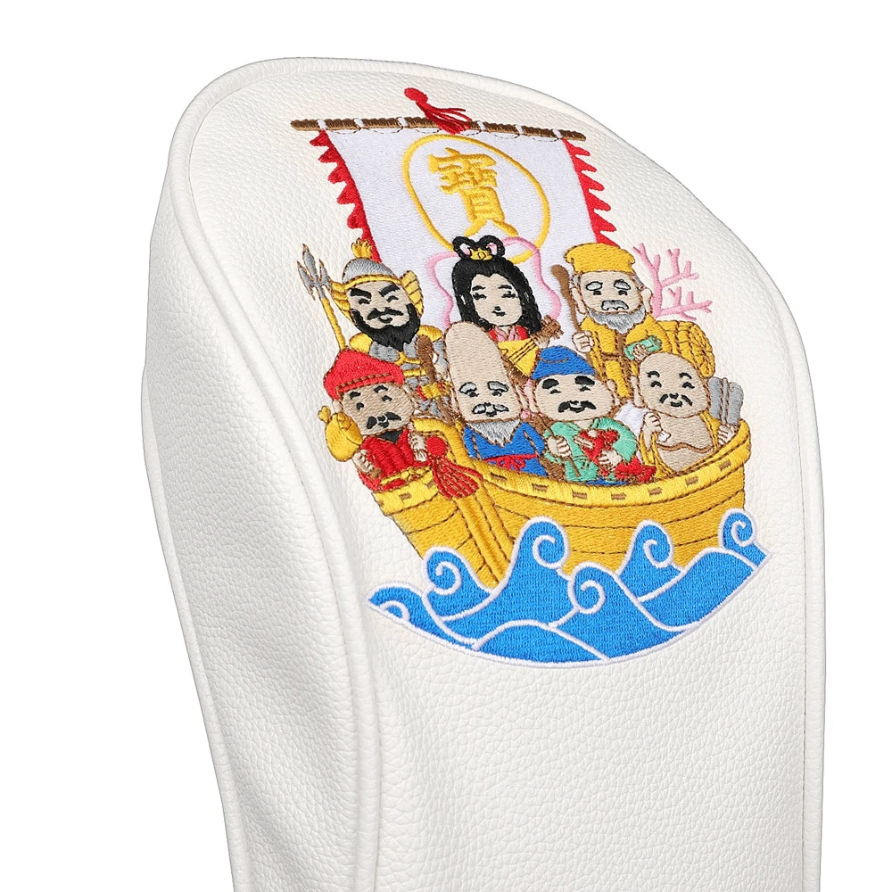 PU Leather Japan SEVEN GODs  Full Embroidery Golf Headcover Golf Driver Wood UT Hybrid  Head Covers