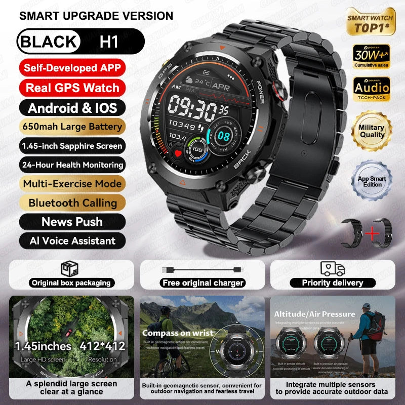 HUAWEI Sports Smart Bracelet Men Watch 1.85 AMOLED Screen GPS Compass Altimeter Waterproof Bluetooth (Sports watch)