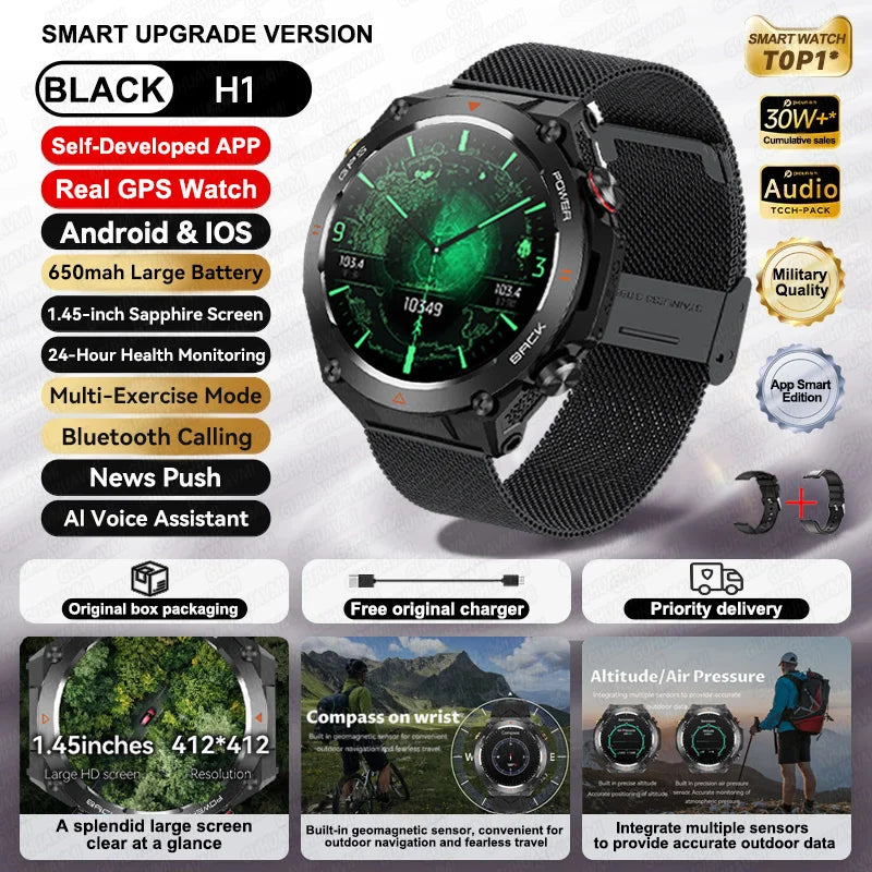 For Xiaomi GPS Outdoor Sports Smart Watch Men AMOLED HD Screen Compass Heart rate Waterproof Bluetooth Call Smartwatch (Sports Watch)
