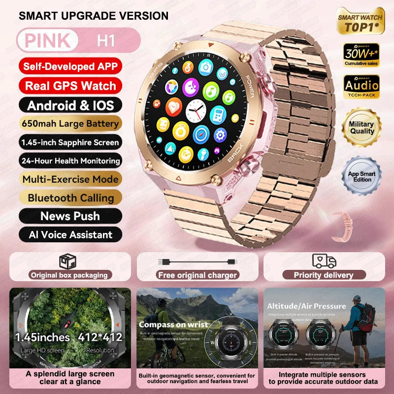 HUAWEI Sports Smart Bracelet Men Watch 1.85 AMOLED Screen GPS Compass Altimeter Waterproof Bluetooth (Sports watch)
