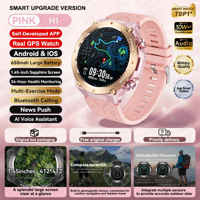 For Xiaomi GPS Outdoor Sports Smart Watch Men AMOLED HD Screen Compass Heart rate Waterproof Bluetooth Call Smartwatch (Sports Watch)